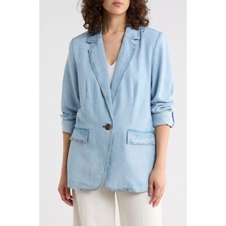 T Tahari Single Button Chambray Blazer in Light Wash at Nordstrom Rack, Size X-Large
