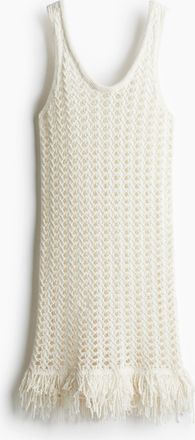 H&M Kleid in Ajourstrick mit Fransenbesatz - White