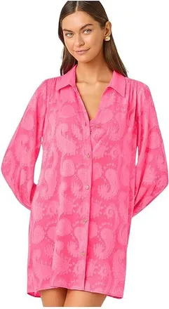 Lilly Pulitzer Sadira Clip Cover-Up Womens Swimwear Cherry Blossom Pink Tangerine Dream Poly Clip Jacquard : XXS, Polyester