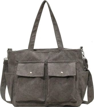 Generic Vintage Multi Pocket Corduroy Handbag Large Capacity Womens Shoulder Bag Casual Crossbody For Women Commuting(Grey)