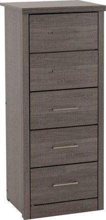 Seconique LISBON 5 DRAWER NARROW CHEST - BLACK WOOD GRAIN - BLACK WOOD GRAIN - SECONIQUE | TJ Hughes
