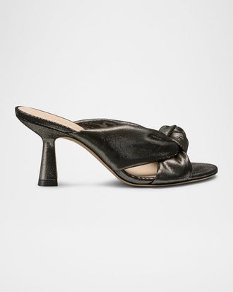 Stuart Weitzman 75mm Soplaya Leather Noir Mule Sandals