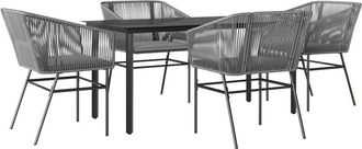 vidaXL Juego Comedor Jard&iacute;n 5 Pzas Cojines Rat&aacute;n Sint&eacute;tico Vidrio Gris Vidaxl