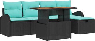 vidaXL Conjunto De Sof&aacute; De Jard&iacute;n 6 Uds. Negro Rat&aacute;n Sint&eacute;tico Vidaxl