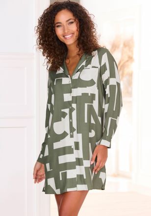 French Connection Nachthemd FRENCH CONNECTION, Damen, Gr. 36, N-Gr, weiss (gr&uuml;n, wei&szlig;, gemustert), Web, Obermaterial: 100% Viskose, gemustert, loose fit kurz, V-Ausschn