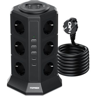 OEM Regleta Con 2 Interruptores, 12 Tomas De Corriente, 3 Puertos Usb-a Y 2 Puertos Usb-c, 4000w/16a, Para Oficina En Casa (negra) -crezuo