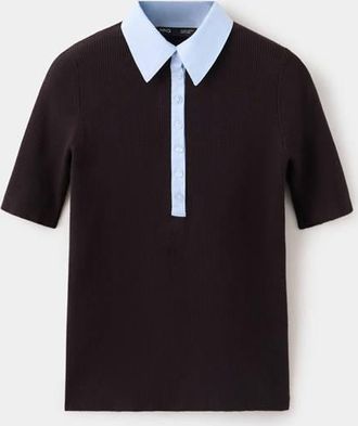 Mango Pullover coste collo contrasto cioccolato - Donna - XXS - MANGO