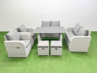 Fimous 7 Pieces Patio Garden Furniture Sets with Cushions in Light Grey