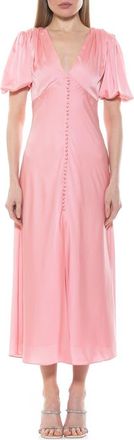 Alexia Admor Lorelei V-Neck Bubble Sleeve Midi Dress in Pink at Nordstrom Rack, Size 10