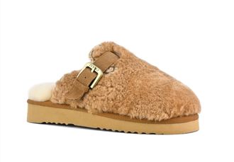 Mou Womens Curly Sheepskin Clog In Cognac
