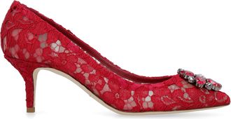 Dolce & Gabbana Womens Bellucci Lace Pump Red Goatskin Pumps High Heel Shoes