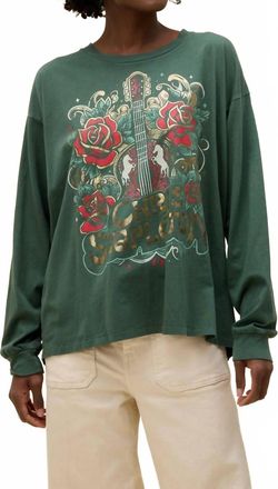Daydreamer Chris Stapleton Guitar & Roses Long Sleeve Top In Deep Green