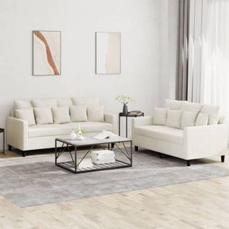vidaXL Vidaxl - Set di Divani 2 pz con Cuscini Crema in Velluto