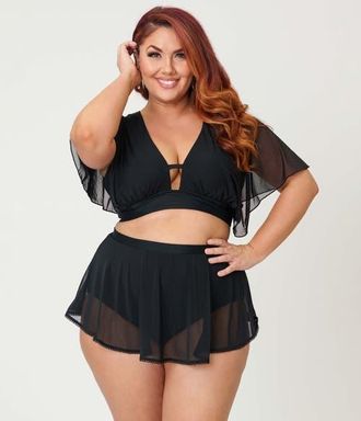 Unique Vintage Plus Size Pin-Up Coronado Swim Skirt in Black Layered at Nordstrom, Size 3X