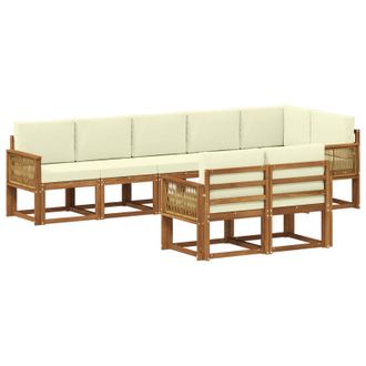vidaXL Conjunto De Sof&aacute;s De Exterior 8 Pcs Natural Y Crema Poli&eacute;ster Vidaxl