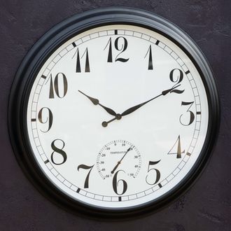 PRIMROSE Outdoor Garden Clock With Thermometer & Metal Casing Brown Big Time 90cm