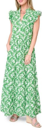 Gibsonlook Floral Print Flutter Sleeve Maxi Dress in Green Trellis at Nordstrom, Size Xx-Small
