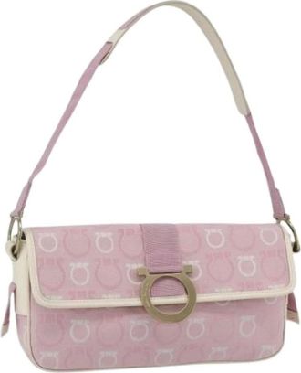 Ferragamo Pre-owned Shoulder Bags, female, Pink, Size: ONE SIZE Pre-owned Canvas Shoulder Bag