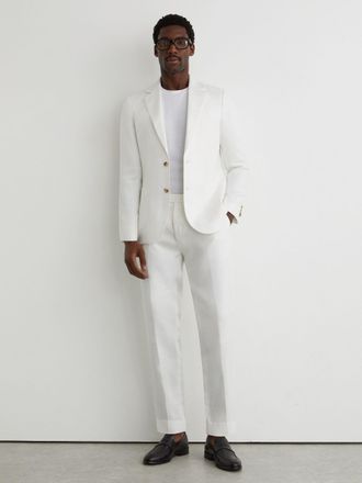 Reiss White Linen-twill Tailored-fit Suit Trousers, 34