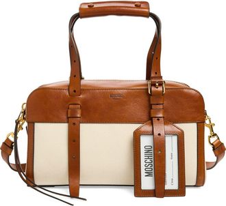 Moschino ID Leather & Canvas Shoulder Bag in Natural/Hide 10A Oo9 at Nordstrom