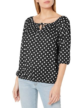 Star Vixen womens7916-IT3/4 Sleeve Peasant Top with Keyhole Tie and Elastic Bottom Hem 3/4_Sleeve T-Shirt - Multi - X-Large