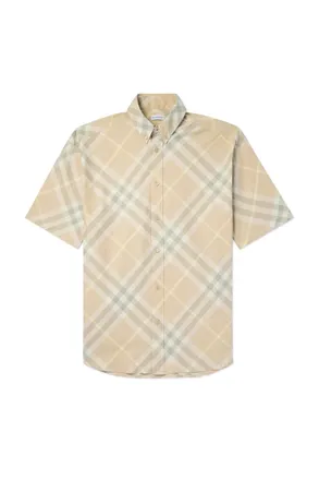 Burberry Button-Down Collar Logo-Embroidered Checked Cotton-Twill Shirt