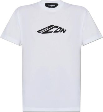 Dsquared2 Tops, Dames, Wit, M, Katoen, T-shirt met logo