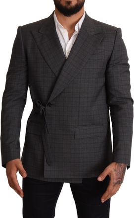 Dolce & Gabbana Mens Wrap Blazer Plaid Design - Grey Wool - Size EU 48 (Mens)