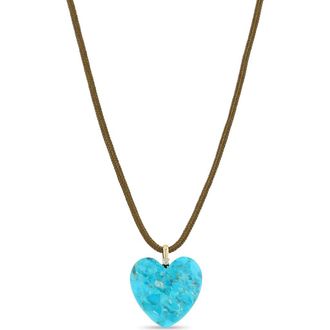 Zo&euml; Chicco Turquoise Heart Paracord Necklace in 14K Yellow Gold /Turquoise at Nordstrom, Size 26