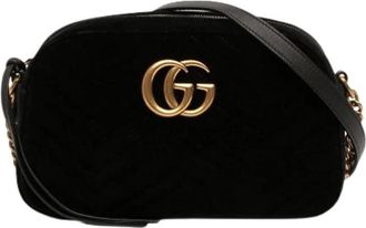 Gucci Pre-owned Velvet Crossbody Bag - Dames - Vintage Schoudertas - Zwart - ONE Size - Leer - Vintage