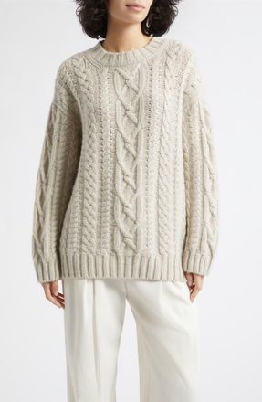 Johnstons of Elgin Mabel Cashmere Crewneck Sweater in White Sand at Nordstrom, Size Medium