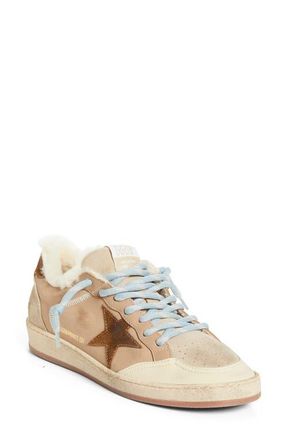 Golden Goose Ball Star Low Top Faux Shearling Lined Sneaker in Beige/Burned Brown at Nordstrom, Size 11Us