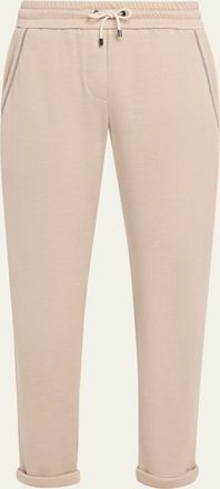 Brunello Cucinelli Monili-Trim Slim-Leg Ankle Drawstring Sport Pants