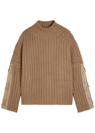 Skiim Justine Lace-up Leather and Cashmere Jumper - Beige - S (UK8-10 / S)
