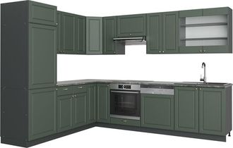 Vicco Cucina angolare completa Fame-Line, Verde-oro Country House/Antracite, 227 x 60 cm senza piano di lavoro