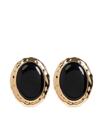 Self Portrait Hammered Gold Black Earrings