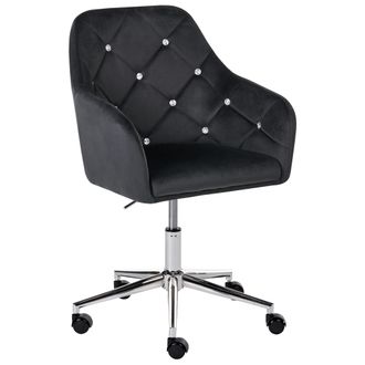 Beliani Silla De Oficina Tapizado De Terciopelo Giratoria Altura Regulable Respaldo Con Capiton&eacute; Con Cristales Negro Veloria