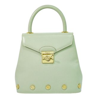 Ferragamo Vintage Top Handle Handbag Leather Green Leather Handbag (Pre-Owned)