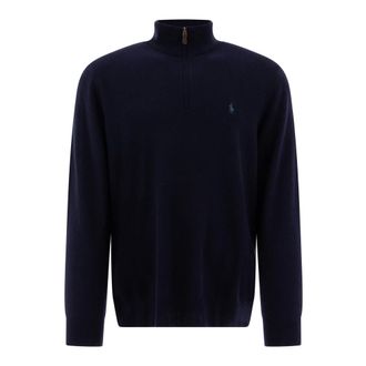 Polo Ralph Lauren Turtlenecks, male, Blue, Size: 2XL Lambswool Half Zip Knit