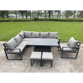 Fimous 9 Seater Aluminum Corner Sofa Set with Lifting Table & 2 Stools in Dark Grey