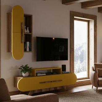 Dmora Parete Attrezzata Ossimo, Mobile Soggiorno 6 Ripiani, Modulabile, Apertura Battente, A Ribalta, Marrone Noce