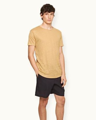Orlebar Brown Alex Lino Relaxed Fit Italian Linen Drawcord Shorts in Night Iris at Nordstrom, Size 28