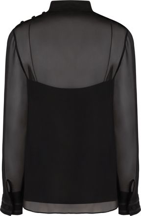 Gucci Womens Pussy-Bow Silk Blouse Black Blouses Shirt