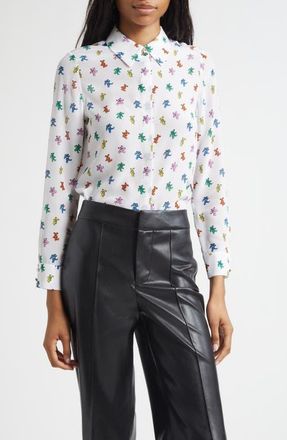Alice & Olivia x Grateful Dead Willa Print Silk Button-Up Shirt in Rainbow Bears at Nordstrom, Size Small
