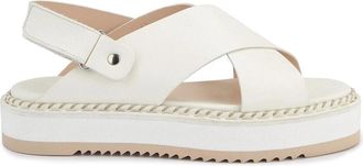 AGL Witte Leren Platte Sandalen - Dames - Sandalen - Wit - 40 EU - Leer - Schoenen