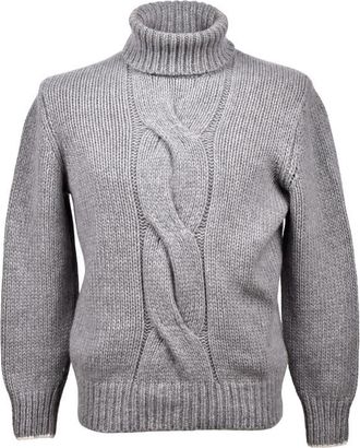 Brunello Cucinelli Light Grey Cashmere Cable Knit Turtleneck, Brand Size 50 (US Size 40)