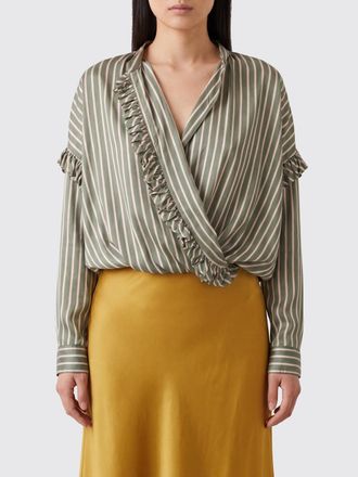 Dries Van Noten Blusa in cupro a righe con rouches