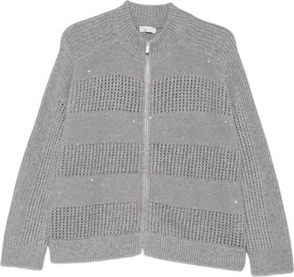 PESERICO Open-Knit Sequin Cardigan - Dames - Vesten - Grijs - M - Pailletten - Truien & Vesten