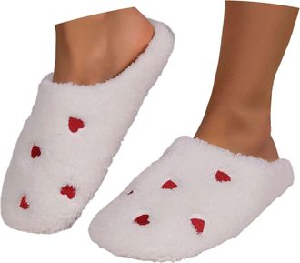 Generic 2026 Valentines Day Cozy Fleece Lined Slippers Indoor Outdoor Shoes with Fashion Print Design for Winter Fall Home Comfort (White, 6.5)