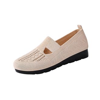Generic Ladies Slip On Shoes Breathable Mesh Walking Shoe Solid Color Breathable Lightweight Comfortable Classic Casual Shoes Running Gym Beige